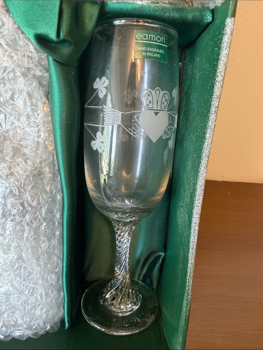 Eamon Crystal Etched Champagne Flutes - Set of 6 with Original Box